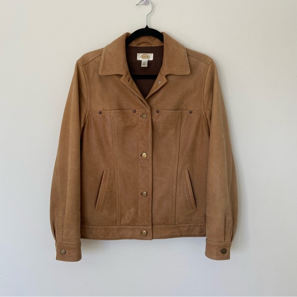 Vintage Jackets & Blazers - Vintage Talbots Leather Jacket in Camel Tan size Small Sueded Leather